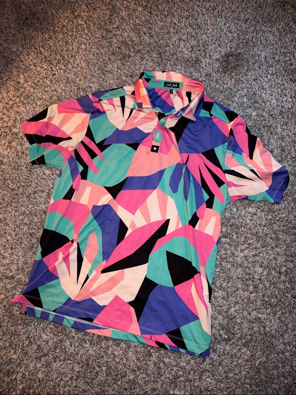 Bad Birdie Abstract Geo Polo in Pink, Teal, Blue & Black